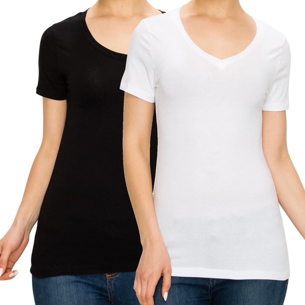 2pcs V-neck Cotton Stretch T-shirts Pack